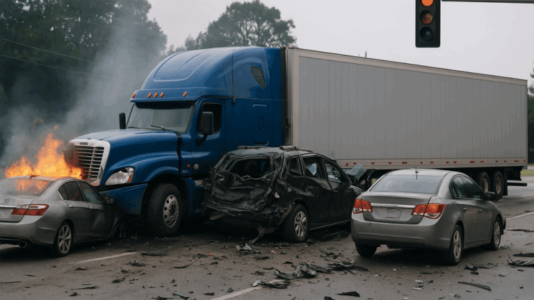 Trágico accidente en Alabama: camión impactó autos detenidos en semáforo