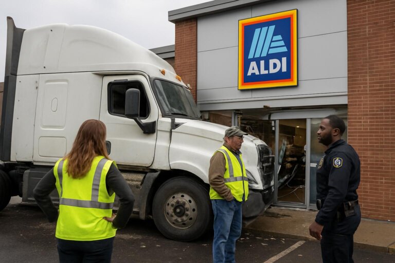Imagen editorial:Camión de carga impacta contra la puerta principal de un supermercado Aldi en Nashville